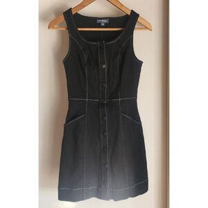 ModCloth "Casual Plans" Black Button Front Stitch Detail Mini Dress Size 2